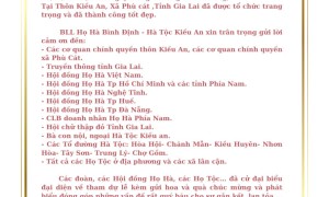 BLL HỌ HÀ BÌNH ĐỊNH – HÀ TỘC KIỀU AN GỬI THƯ CẢM ƠN