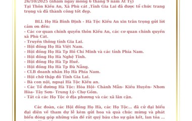 BLL HỌ HÀ BÌNH ĐỊNH – HÀ TỘC KIỀU AN GỬI THƯ CẢM ƠN