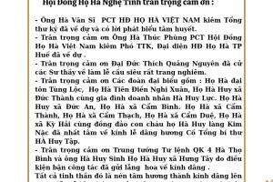 HỘI ĐỒNG HỌ HÀ NGHỆ TĨNH LỜI CẢM ƠN SAU LỄ GIỖ LẦN THỨ 84 CỐ TỔNG BÍ THƯ HÀ HUY TẬP